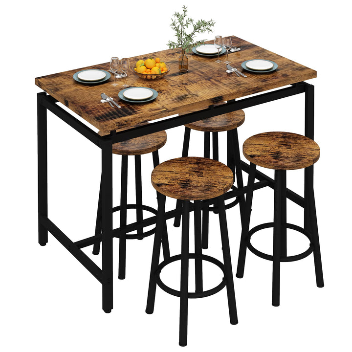 Lamerge Counter Height Dining Table & Chairs Set for 4,5 Piece Bar Table Set,Wood Kitchen Table & 4 Bar Stools for Small Spaces,Apartment, Pub,Dining Room,Rustic Brown, LCHD-RB