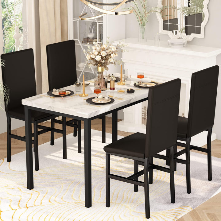 Hooseng 4-Piece Space Saving Kitchen Table with Faux Marble Top and Leather Chairs, Perfect for Small Spaces