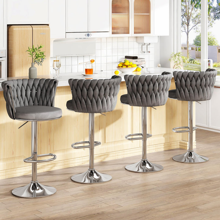 Modern Swivel Velvet Bar Stools Set of 4
