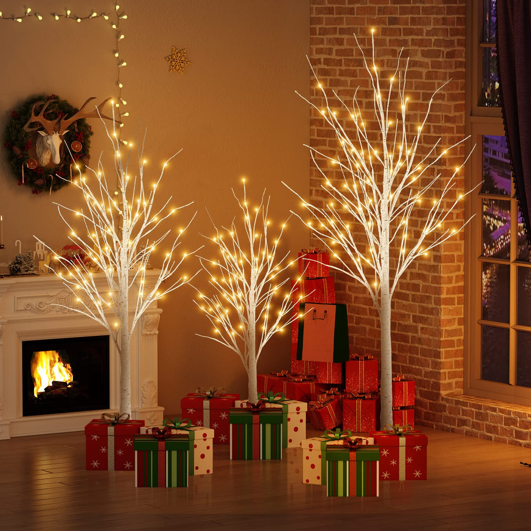 Hooseng Lighted Tree 4FT, 5FT and 6FT, Pack of 3, Fairy Light Tree Lamp Artificial Tree for Festival, Party, Christmas Decoration, Indoor and Outdoor Use, Warm White