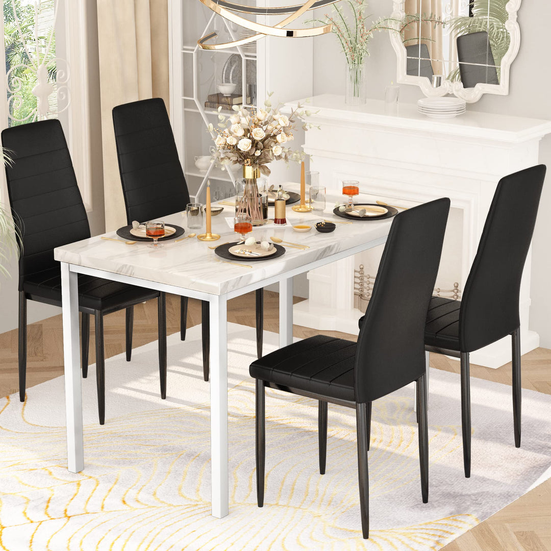 Hooseng 4-Piece Space Saving Kitchen Table with Faux Marble Top and Leather Chairs, Perfect for Small Spaces
