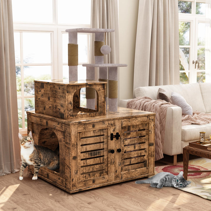 Cat Tree with Cat Litter Box Enclosure