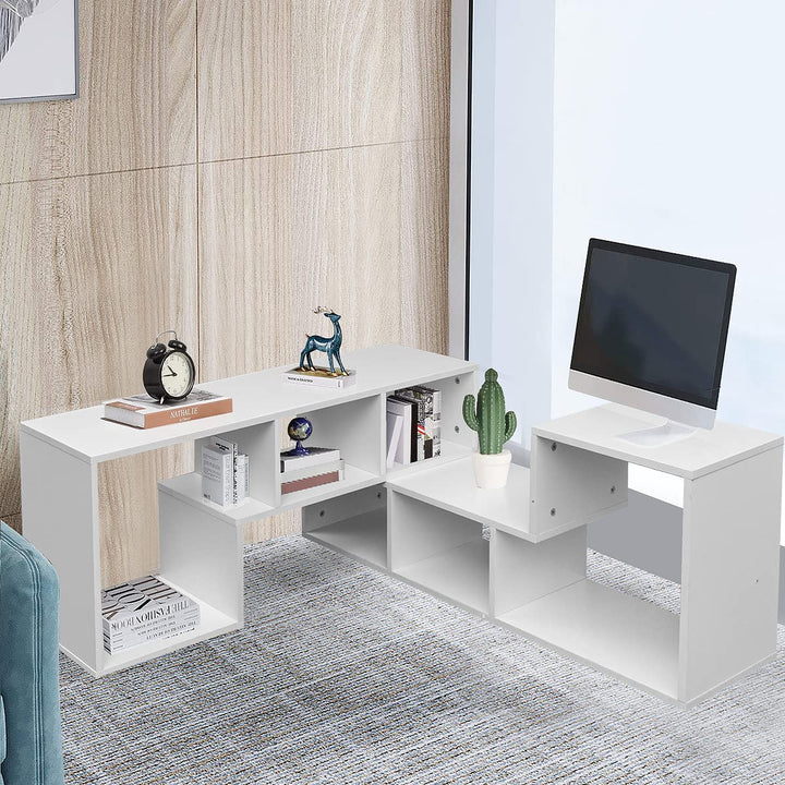 L-shaped TV Console Stand with 2-tier Shelf Bookcase