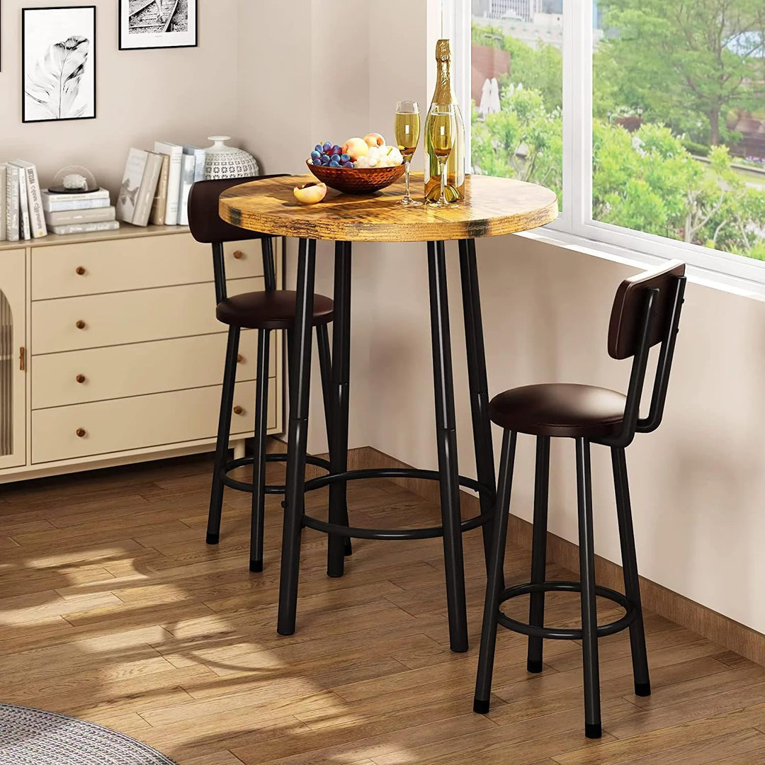 3 Piece Pub Dining Set Round Bar Table and Stools for 2