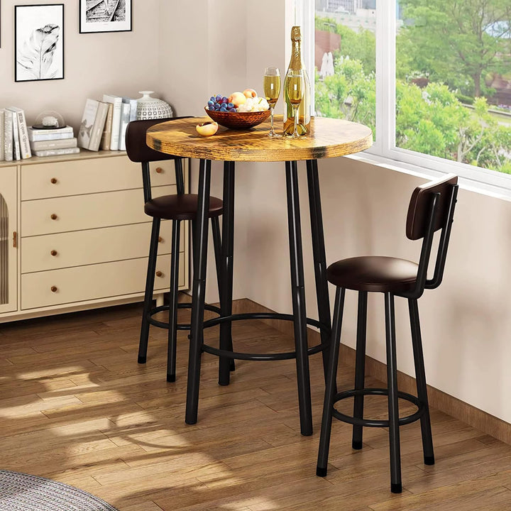 3 Piece Pub Dining Set Round Bar Table and Stools for 2