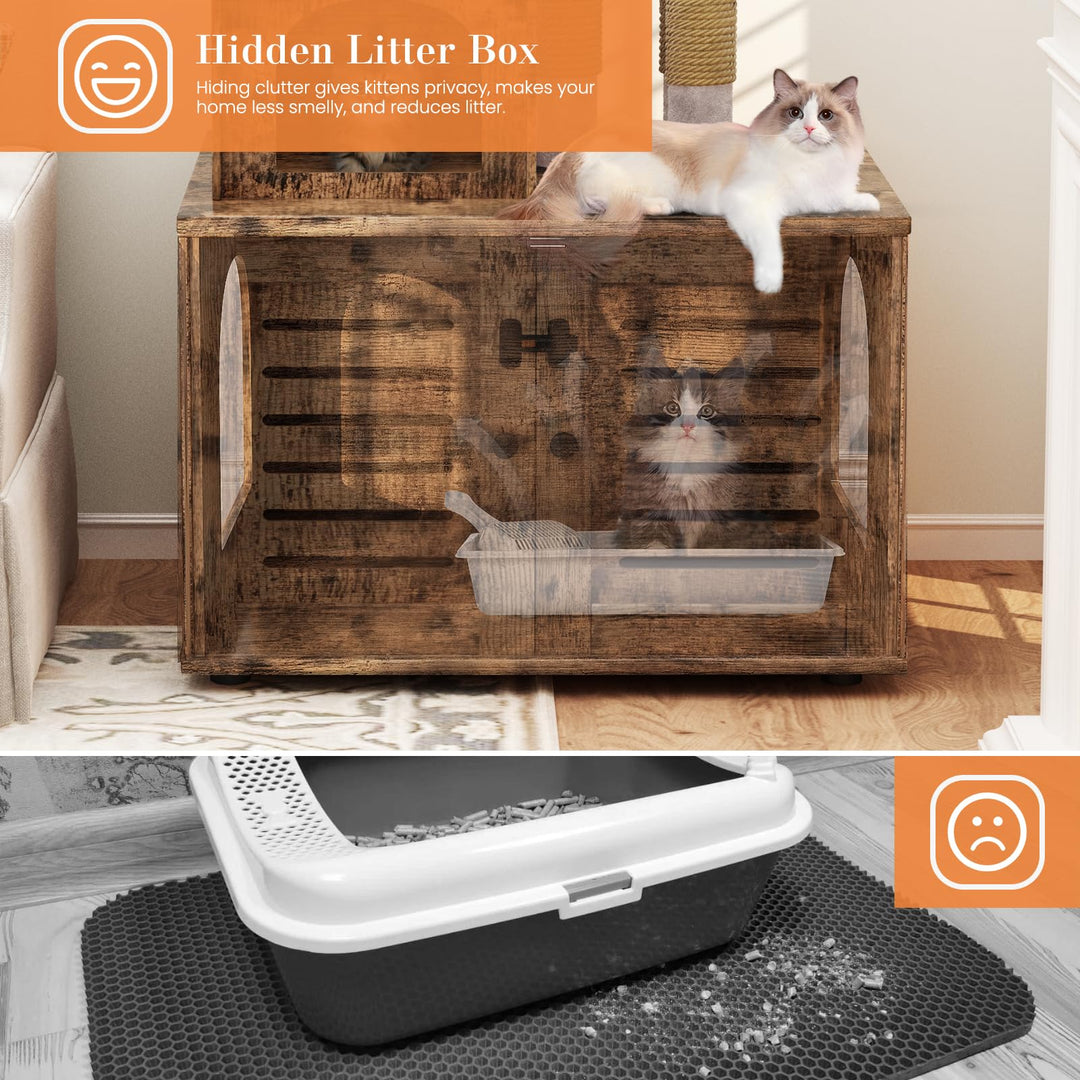 cat litter box palm tree DKLGG Cat Tree with Cat Litter Box Enclosure – Hooseng Furniture
