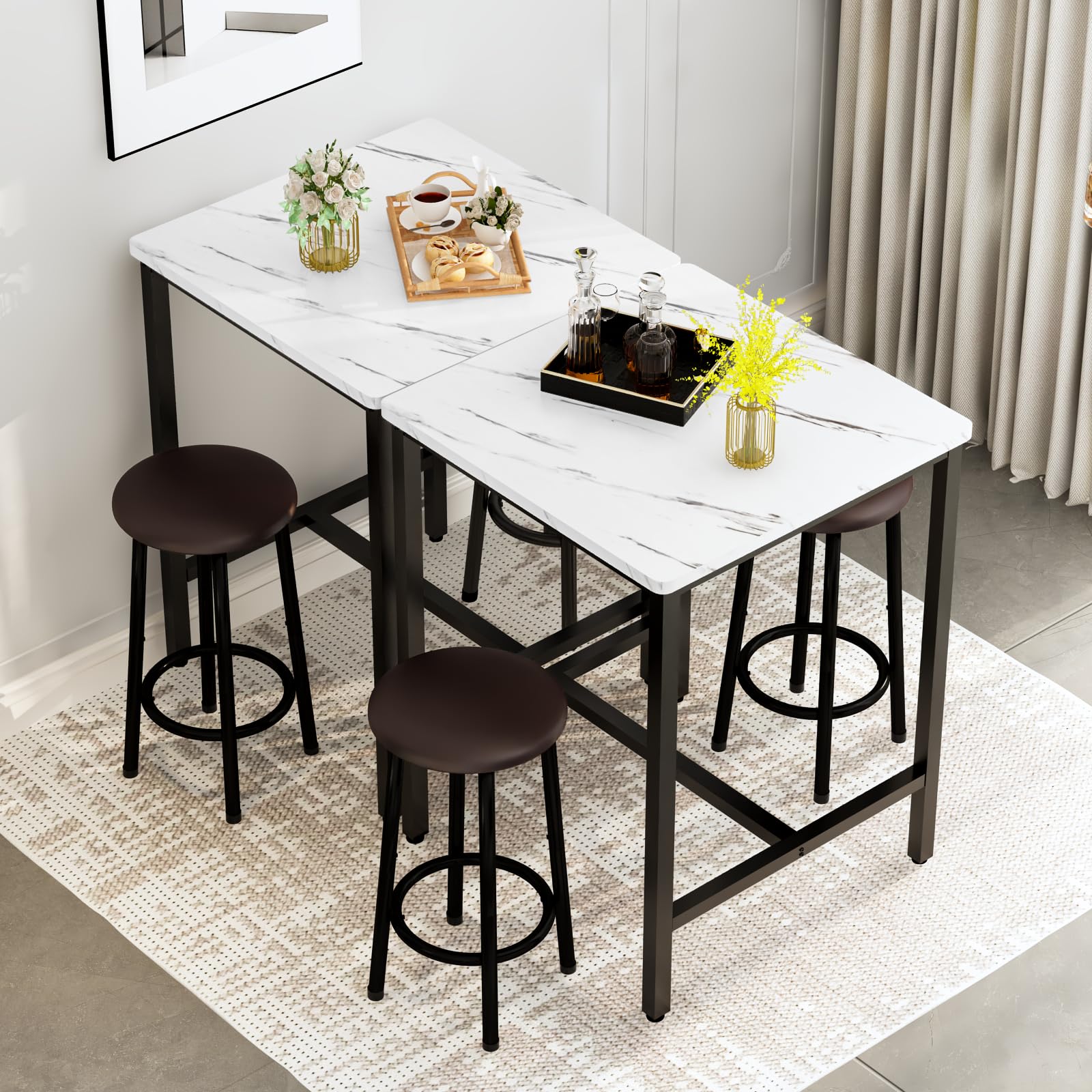 3 Pieces Faux Marble Top Dining Set with Upholstered Stools 3 Pieces Faux Marble Top Dining Set with Upholstered Stools