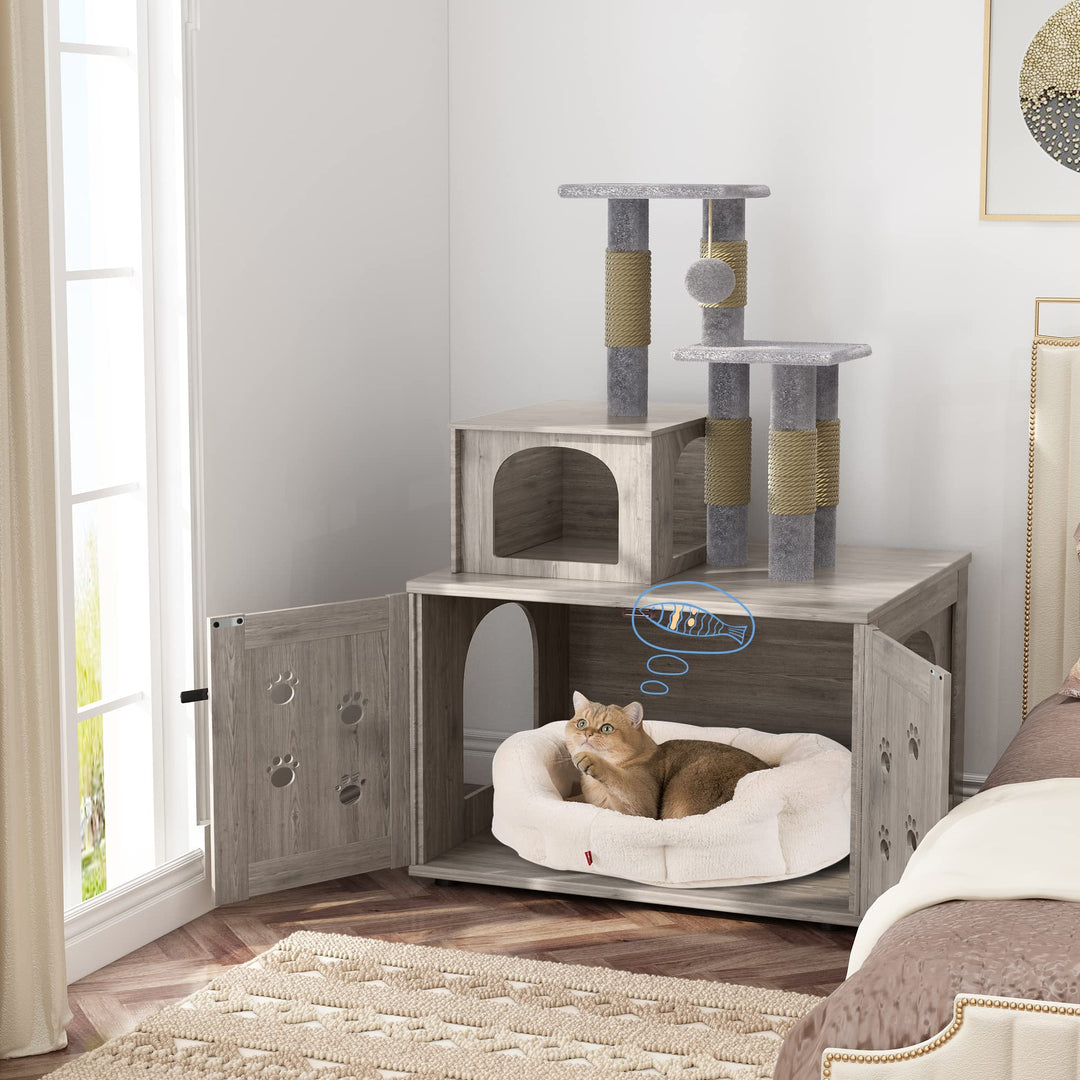 Cat Tree with Cat Litter Box Enclosure