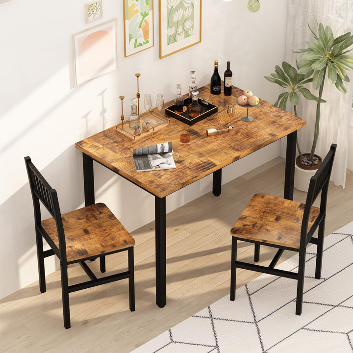 Lamerge Small Kitchen Table Set for 2, Industrial Dining Breakfast Table and 2 Chairs, 3 Pieces Dining Table Set for Dining Room, Living Room, Apartment, Small Space (Retro Brown)