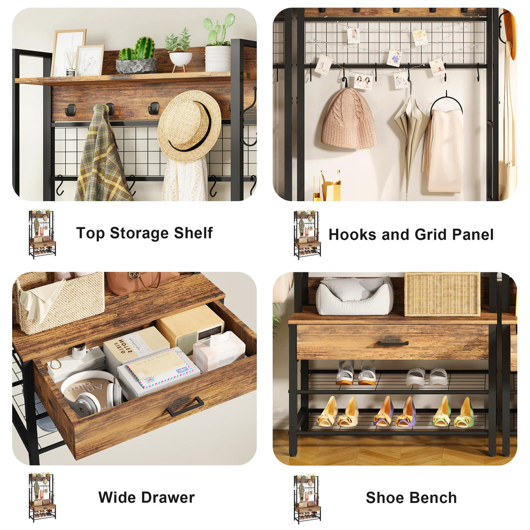 Entryway Coat Rack with Drawer