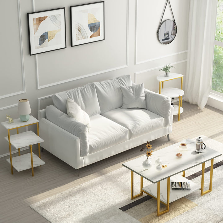 Hooseng 3 Piece Coffee Table Set for Living Room, Include Coffee Table & 2pcs Side Table, Living Room Table Set with Faux Marble Tabletop and Metal Frame for Apartment, Small Space