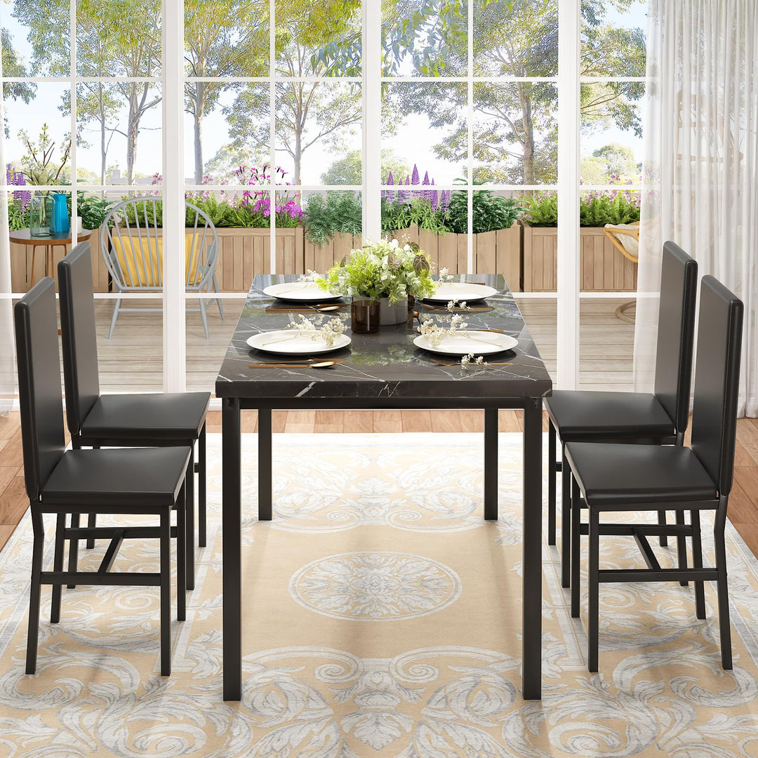 Hooseng 4-Piece Space Saving Kitchen Table with Faux Marble Top and Leather Chairs, Perfect for Small Spaces
