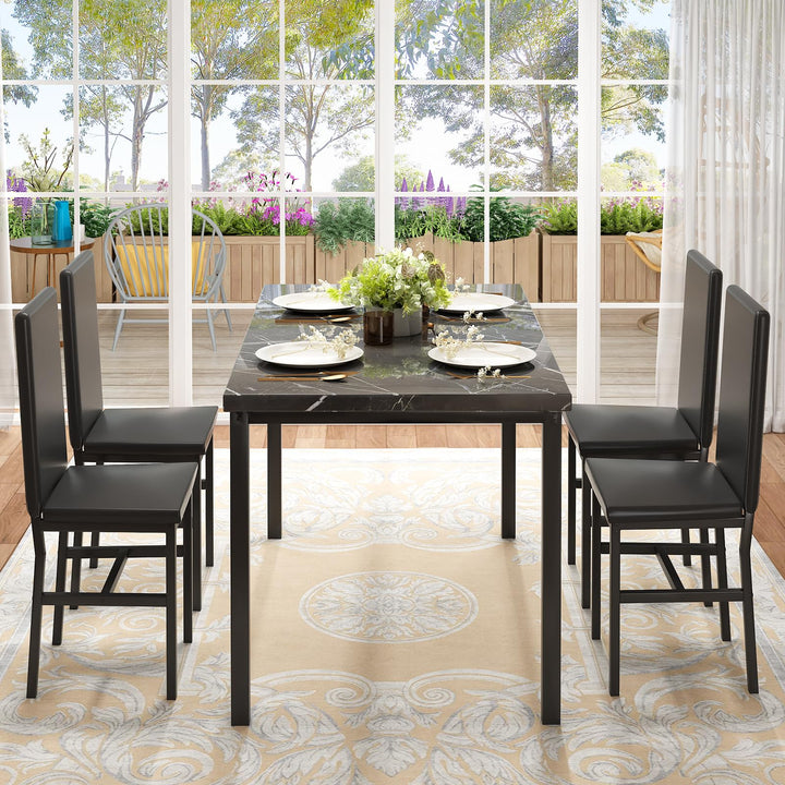 Hooseng 4-Piece Space Saving Kitchen Table with Faux Marble Top and Leather Chairs, Perfect for Small Spaces