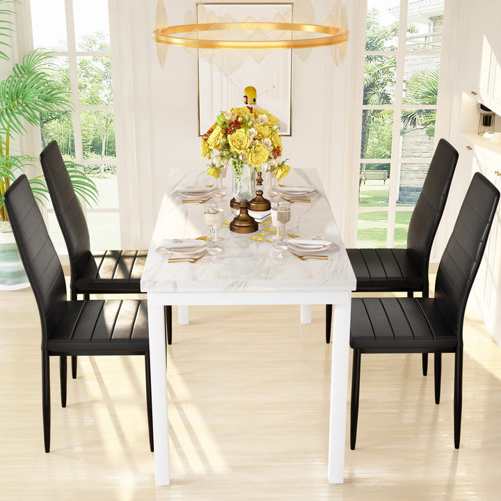 Hooseng 4-Piece Space Saving Kitchen Table with Faux Marble Top and Leather Chairs, Perfect for Small Spaces