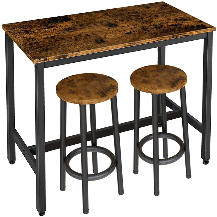 Hooseng Bar Table Set, 3 Piece Dining Table Set, Breakfast Bar Table for 2, Rectangle Kitchen Table Set with Steel Frame Pub Table for Small Space, Farmhouse, Cafe, Kitchen, Dining, Rustic Brown
