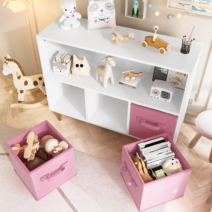 Lamerge Toy Storage Organizer with 3 Drawers, Multi-Functional Children Bookcase, Kids Bookshelf for Nursery, Playroom and Bedroom, Pink
