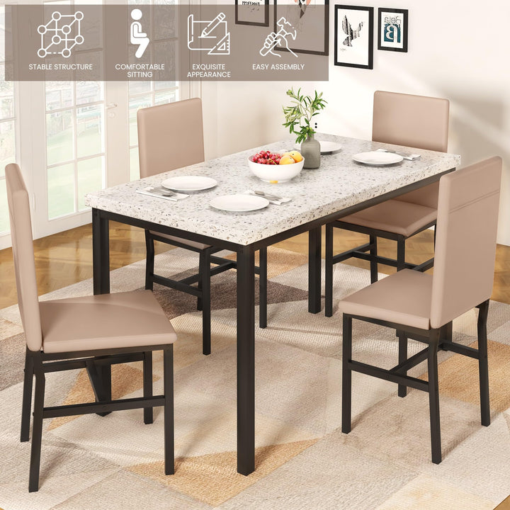 Hooseng 4-Piece Space Saving Kitchen Table with Faux Marble Top and Leather Chairs, Perfect for Small Spaces