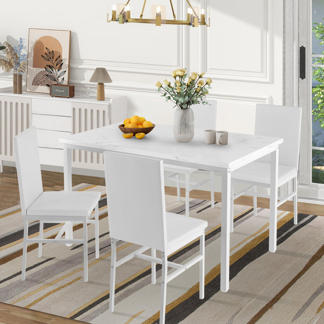 Hooseng 4-Piece Modern Kitchen Table with Faux Marble Top and Blue Velvet Chairs, Perfect for Small Spaces