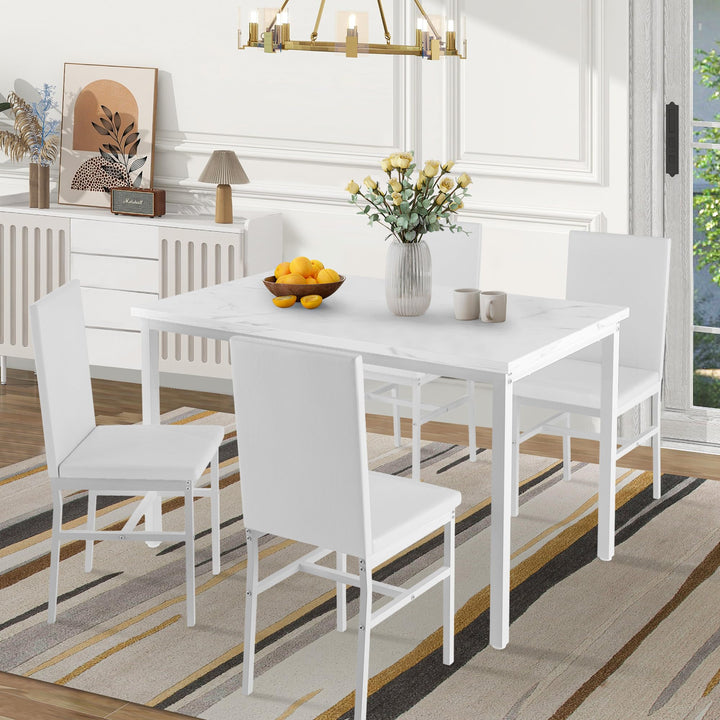 Hooseng 4-Piece Modern Kitchen Table with Faux Marble Top and Blue Velvet Chairs, Perfect for Small Spaces