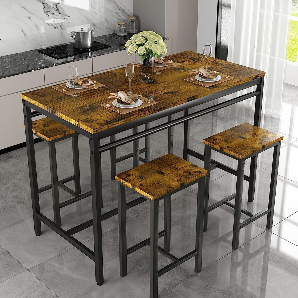 Hooseng 5 Pcs Dining Table Set, Modern Bar Height Dining Table & Bar Set with 4 Chairs, Home Kitchen Table and Chairs Set Perfect for Kitchen, Hooseng 5 Pcs Dining Table Set, Modern Bar Height Dining Table & Bar Set with 4 Chairs, Home Kitchen Table and Chairs Set Perfect for Kitchen,