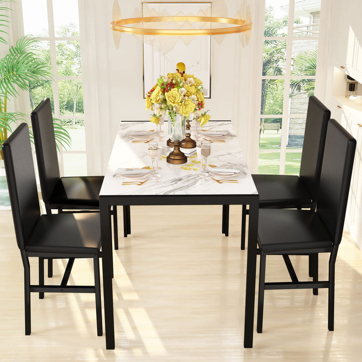 Hooseng Dining Table Set for 4 with Faux Marble Top and Upholstered Velvet Chairs