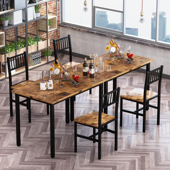 Lamerge Small Kitchen Table Set for 2, Industrial Dining Breakfast Table and 2 Chairs, 3 Pieces Dining Table Set for Dining Room, Living Room, Apartment, Small Space (Retro Brown)