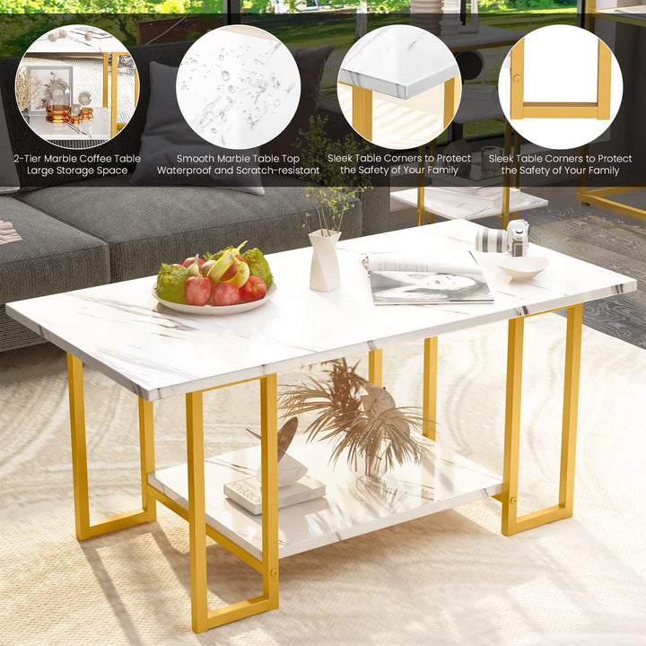 Faux Marble Coffee Table Set with 3-Tier End Table & Console Tables