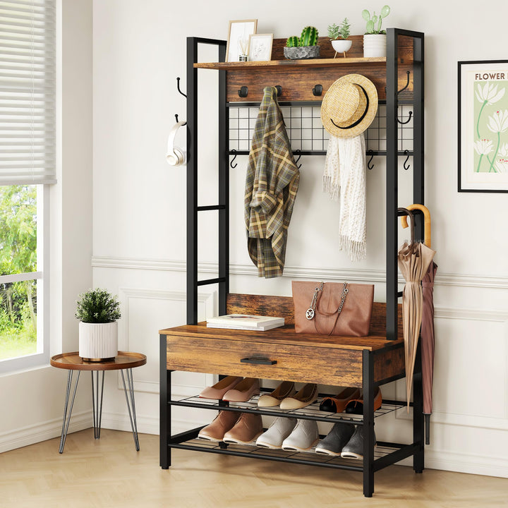 Entryway Coat Rack with Drawer