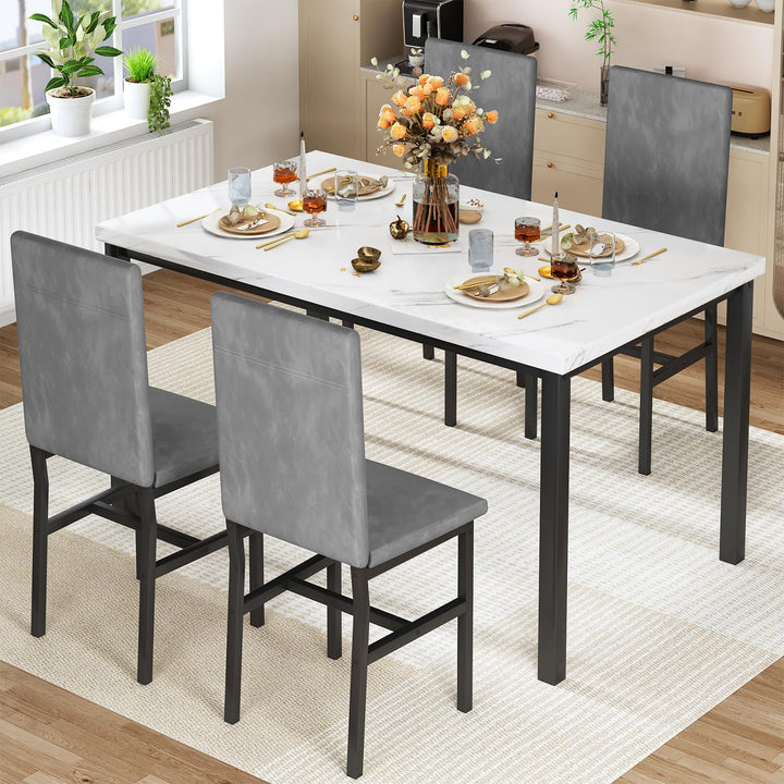 Hooseng Dining Table Set for 4 with Faux Marble Top and Upholstered Velvet Chairs