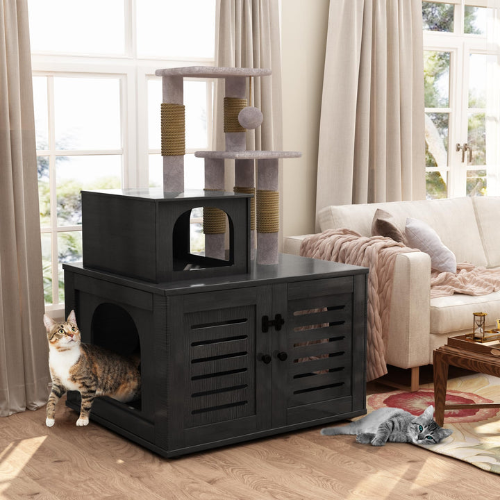 Cat Tree with Cat Litter Box Enclosure