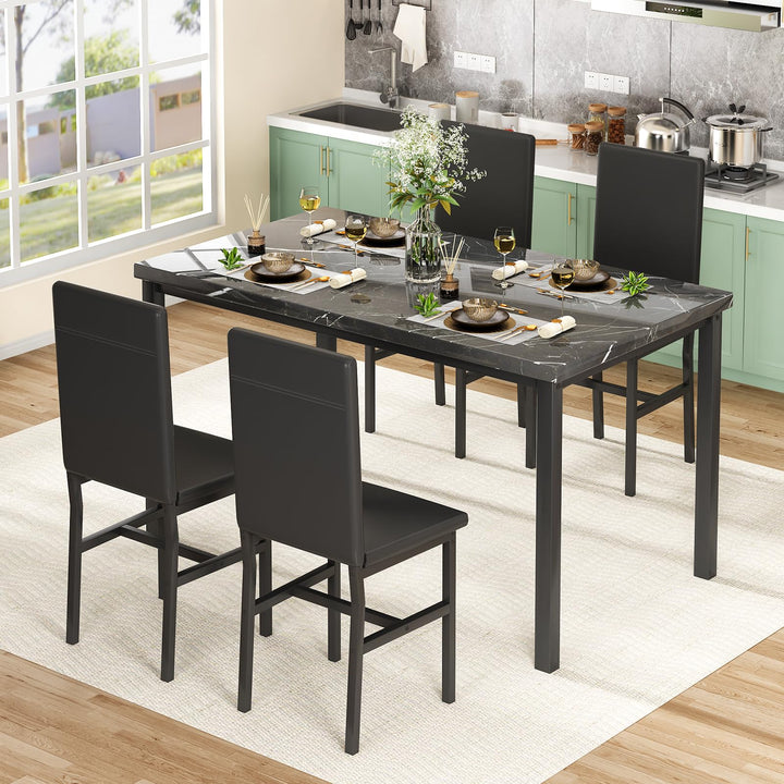 Hooseng 4-Piece Space Saving Kitchen Table with Faux Marble Top and Leather Chairs, Perfect for Small Spaces