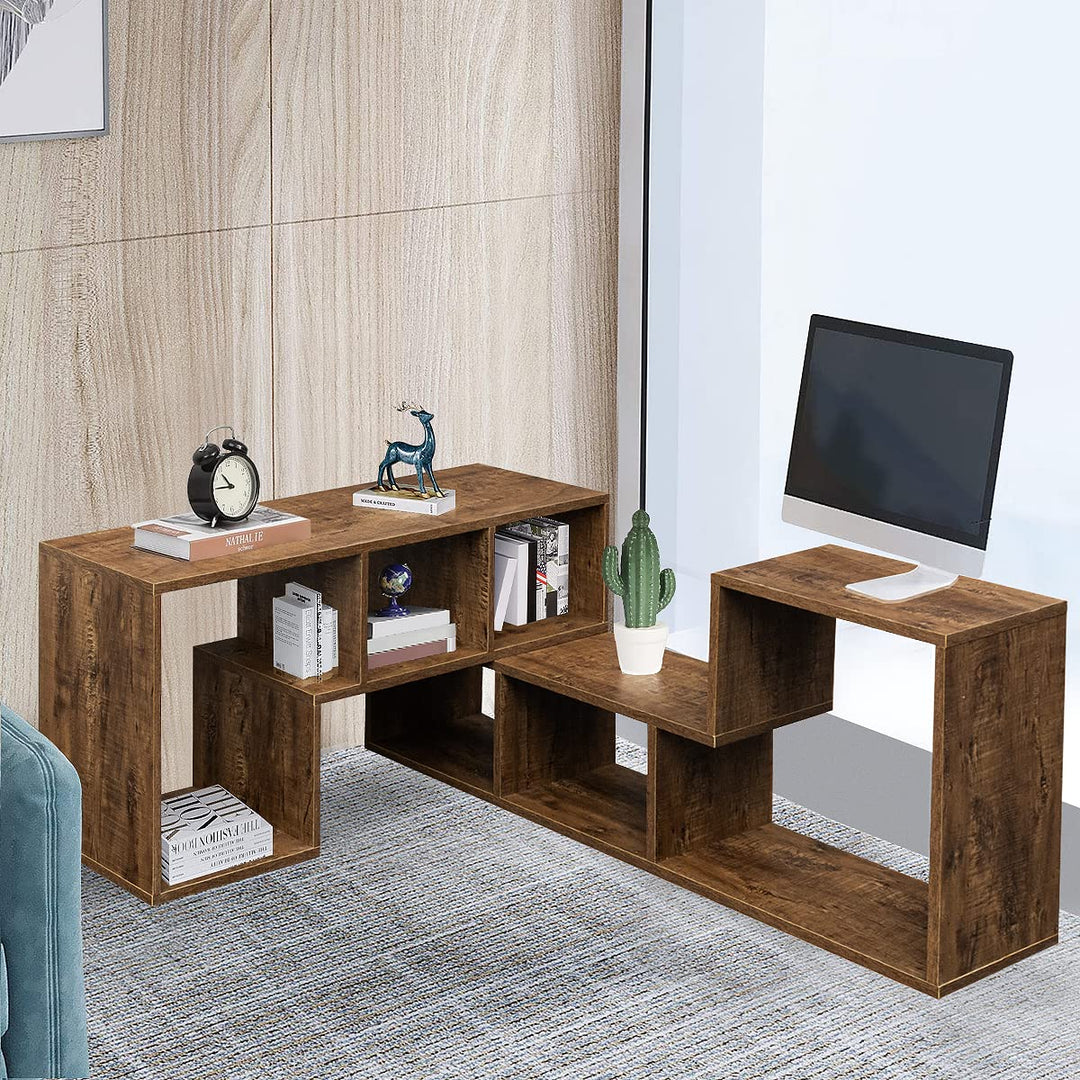 L-shaped TV Console Stand with 2-tier Shelf Bookcase