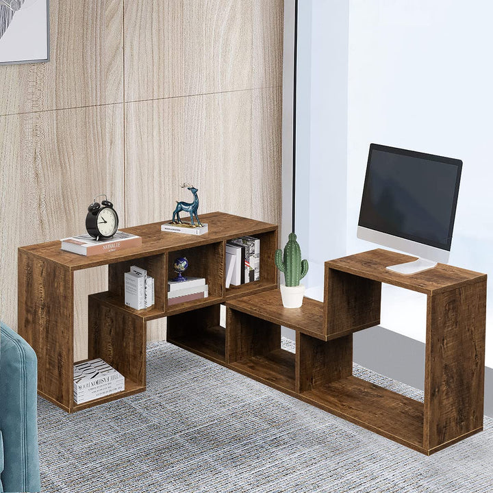 L-shaped TV Console Stand with 2-tier Shelf Bookcase