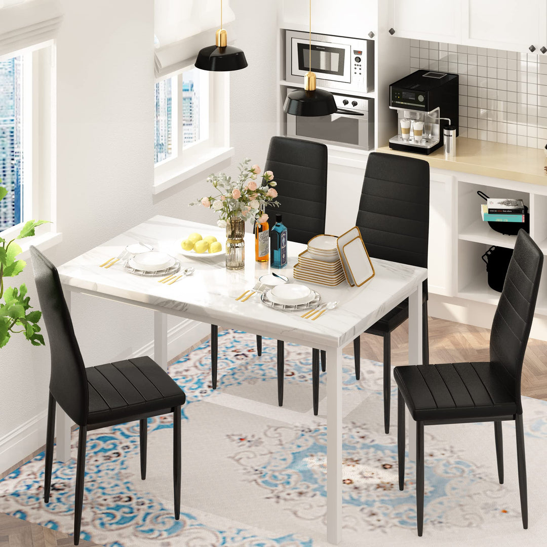 Hooseng 4-Piece Space Saving Kitchen Table with Faux Marble Top and Leather Chairs, Perfect for Small Spaces
