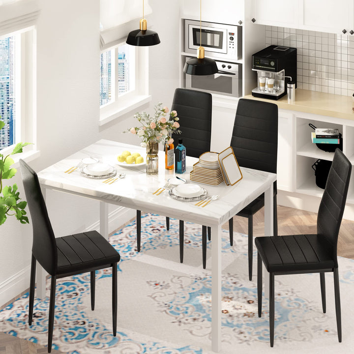Hooseng 4-Piece Space Saving Kitchen Table with Faux Marble Top and Leather Chairs, Perfect for Small Spaces