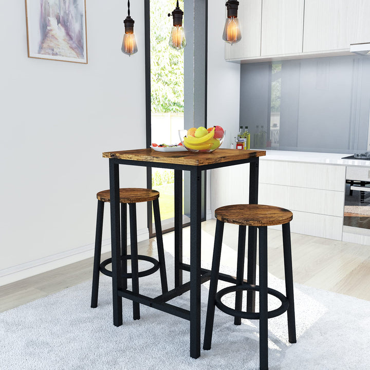 Hooseng Bar Table Set, 3 Piece Dining Table Set, Breakfast Bar Table for 2, Rectangle Kitchen Table Set with Steel Frame Pub Table for Small Space, Farmhouse, Cafe, Kitchen, Dining, Rustic Brown