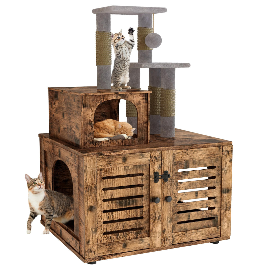 cat litter box palm tree DKLGG Cat Tree with Cat Litter Box Enclosure – Hooseng Furniture