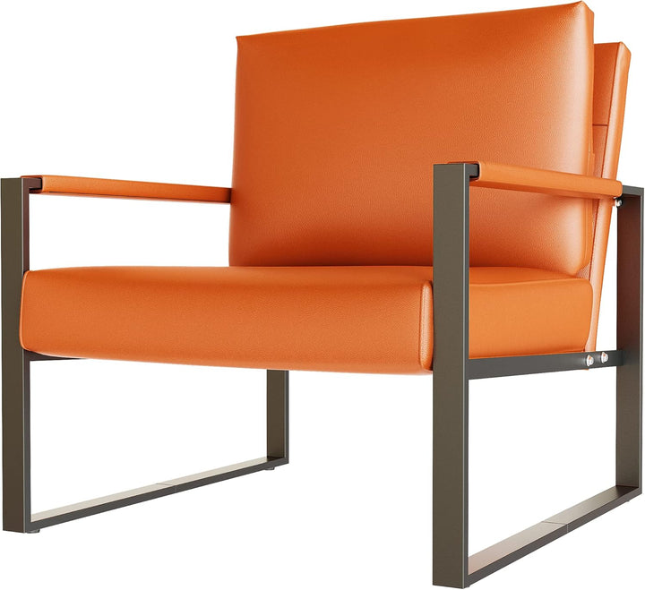 Hooseng Living Room Armchair-Leather Single Sofa Extra-Large Accent Chair Ergonomic Cushion, Sturdy Metal Frame w/Anti-Scratch Foot Mats, 282829, New Look-Orange