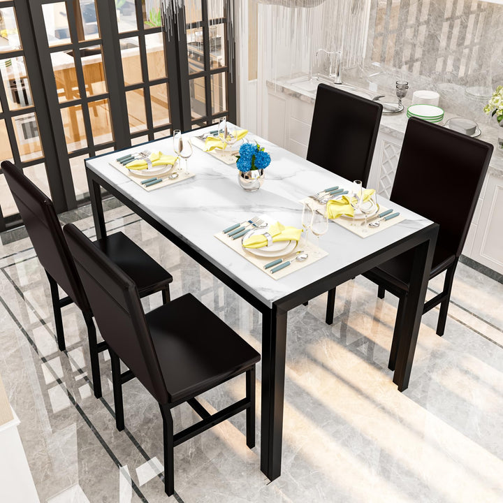 Faux Marble Table Dining Table Set for 4