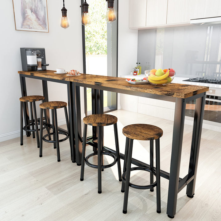 Hooseng Bar Table Set, 3 Piece Dining Table Set, Breakfast Bar Table for 2, Rectangle Kitchen Table Set with Steel Frame Pub Table for Small Space, Farmhouse, Cafe, Kitchen, Dining, Rustic Brown