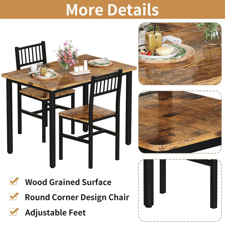 Lamerge Small Kitchen Table Set for 2, Industrial Dining Breakfast Table and 2 Chairs, 3 Pieces Dining Table Set for Dining Room, Living Room, Apartment, Small Space (Retro Brown)
