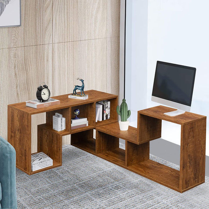 L-shaped TV Console Stand with 2-tier Shelf Bookcase