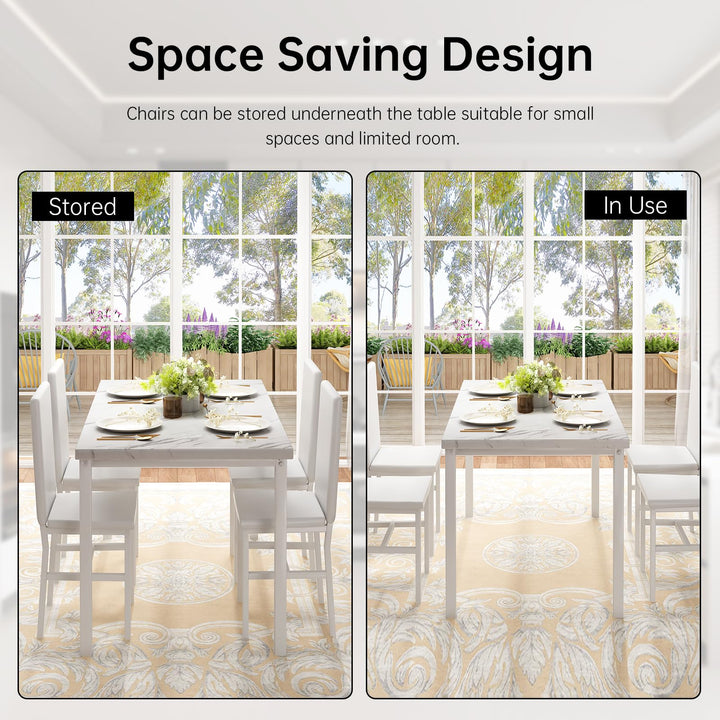 Hooseng Dining Table Set for 4 with Faux Marble Top and Upholstered Velvet Chairs