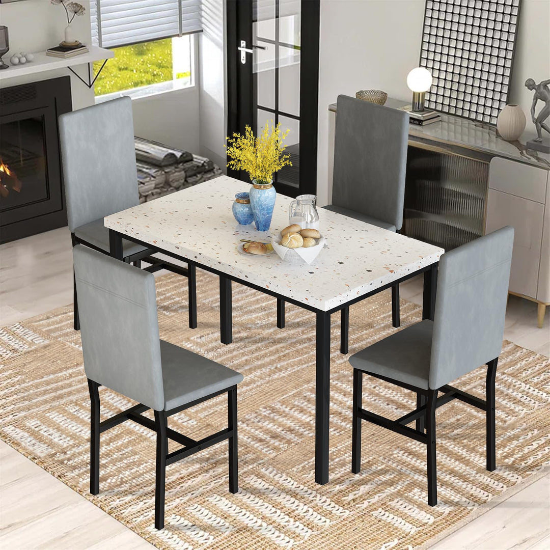 Hooseng 4-Piece Modern Kitchen Table with Faux Marble Top and Blue Velvet Chairs, Perfect for Small Spaces