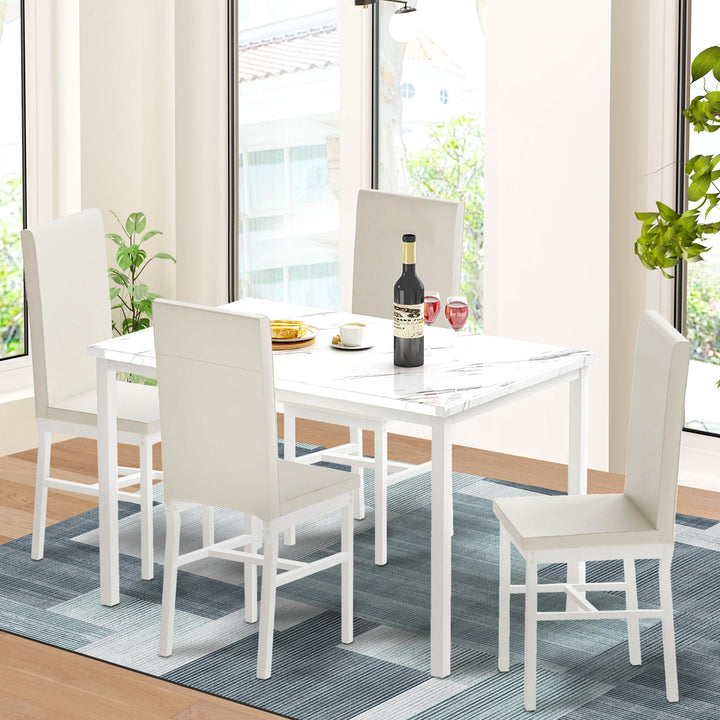 Hooseng 4-Piece Modern Kitchen Table with Faux Marble Top and Blue Velvet Chairs, Perfect for Small Spaces