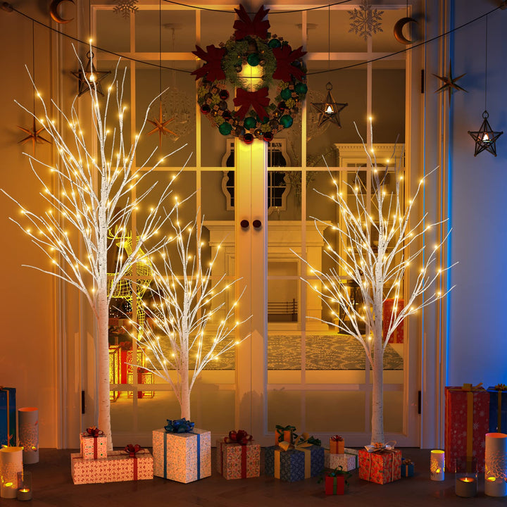 Hooseng Lighted Tree 4FT, 5FT and 6FT, Pack of 3, Fairy Light Tree Lamp Artificial Tree for Festival, Party, Christmas Decoration, Indoor and Outdoor Use, Warm White