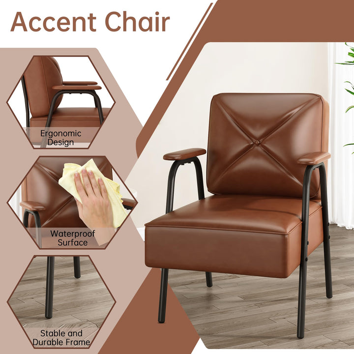 Lamerge Black Small Accent Chair Set of 2, Mid Century Modern Side Chair with Padded Armrests, Retro Faux Leather Arm Chair for Living Room, Bedroom, Office, Reception Room