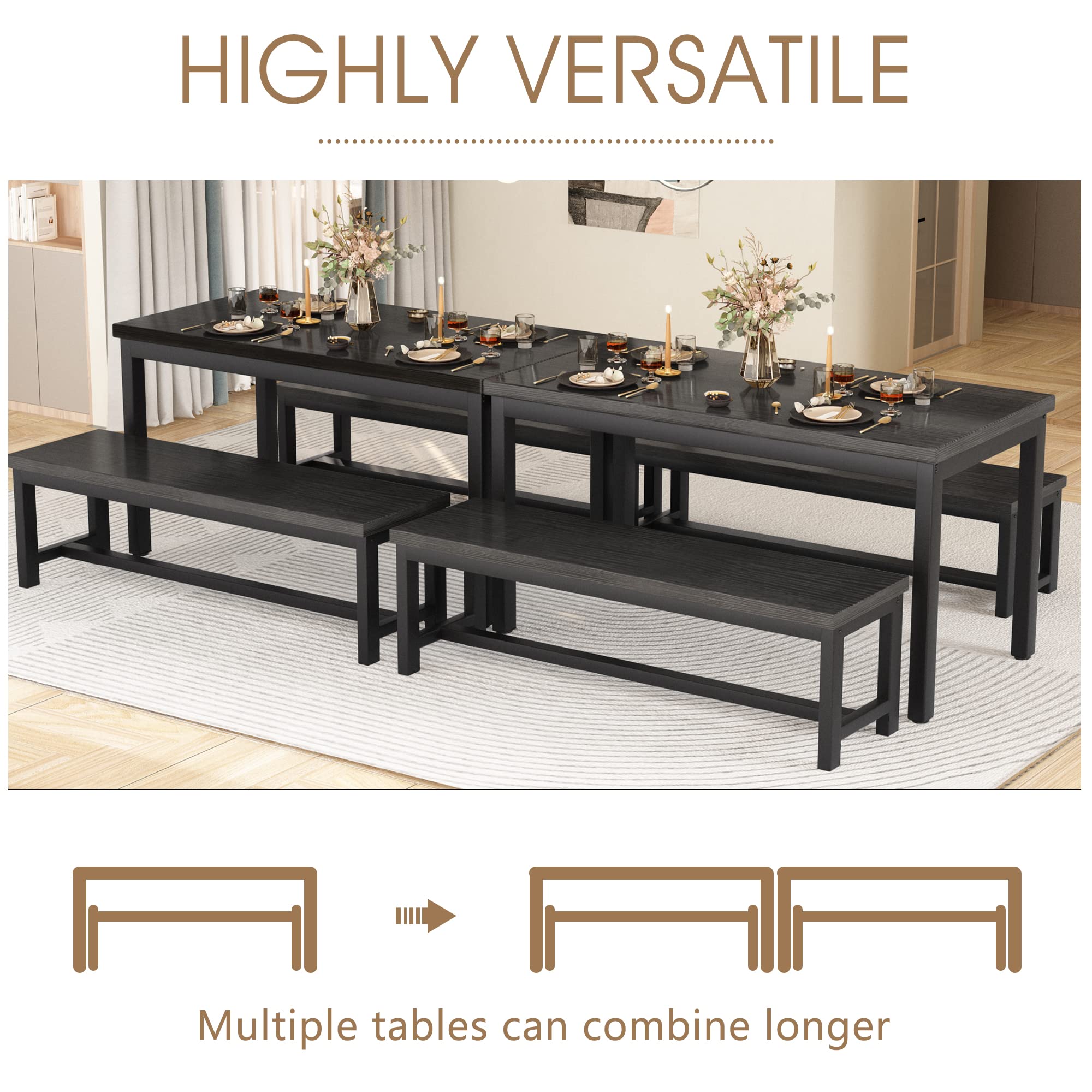 Hooseng Dining Table Set with Two Benches, Kitchen Table and
