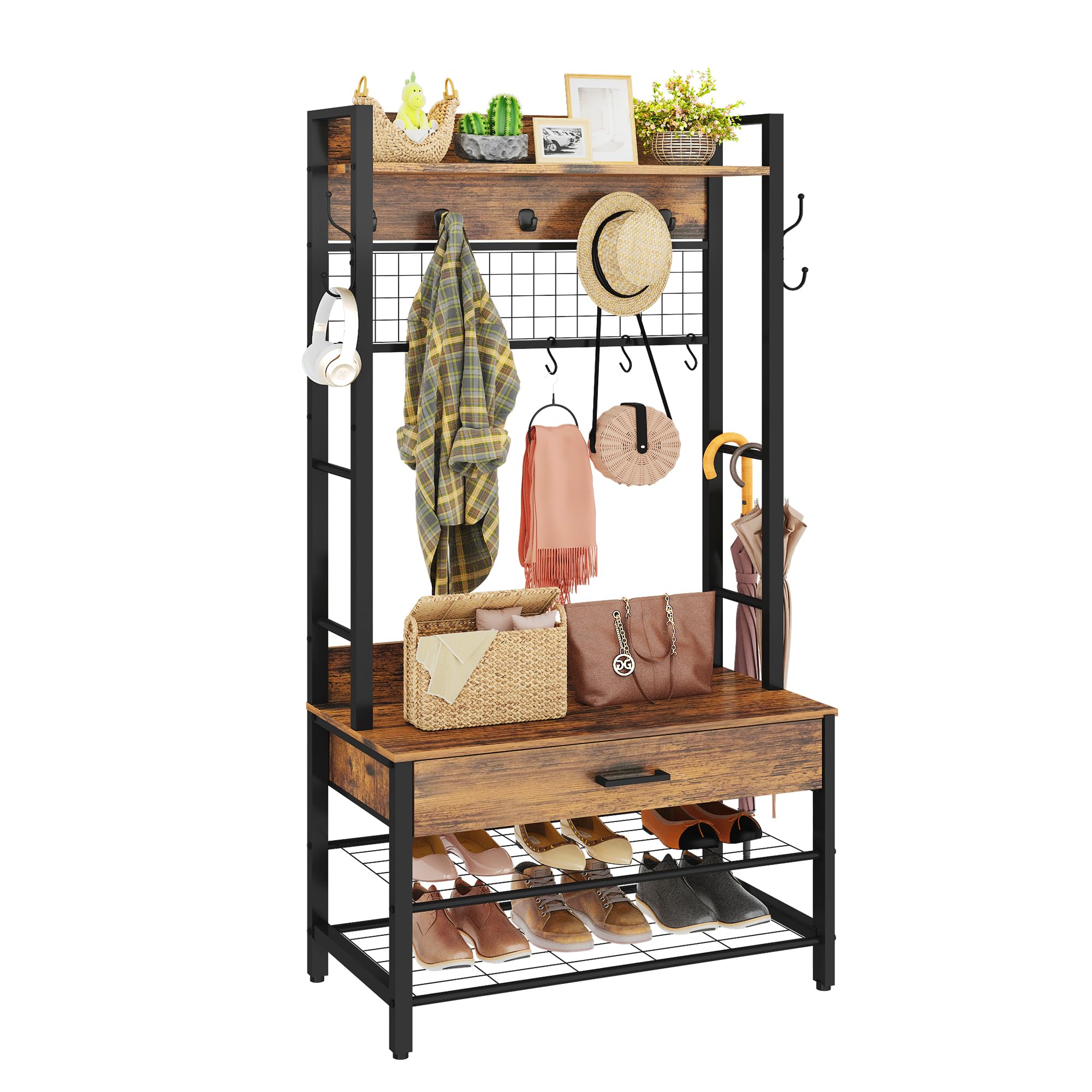 Recaceik 5 in 1 Entryway Coat Rack With Storage Shoe Rack and 12