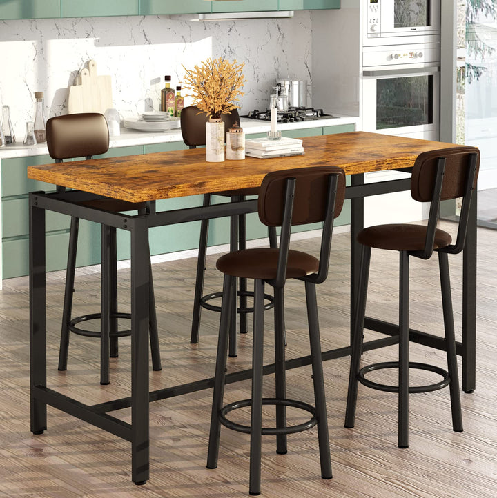 Lamerge Counter Height Dining Table & Chairs Set for 4,5 Piece Bar Table Set,Wood Kitchen Table & 4 Bar Stools for Small Spaces,Apartment, Pub,Dining Room,Rustic Brown, LCHD-RB